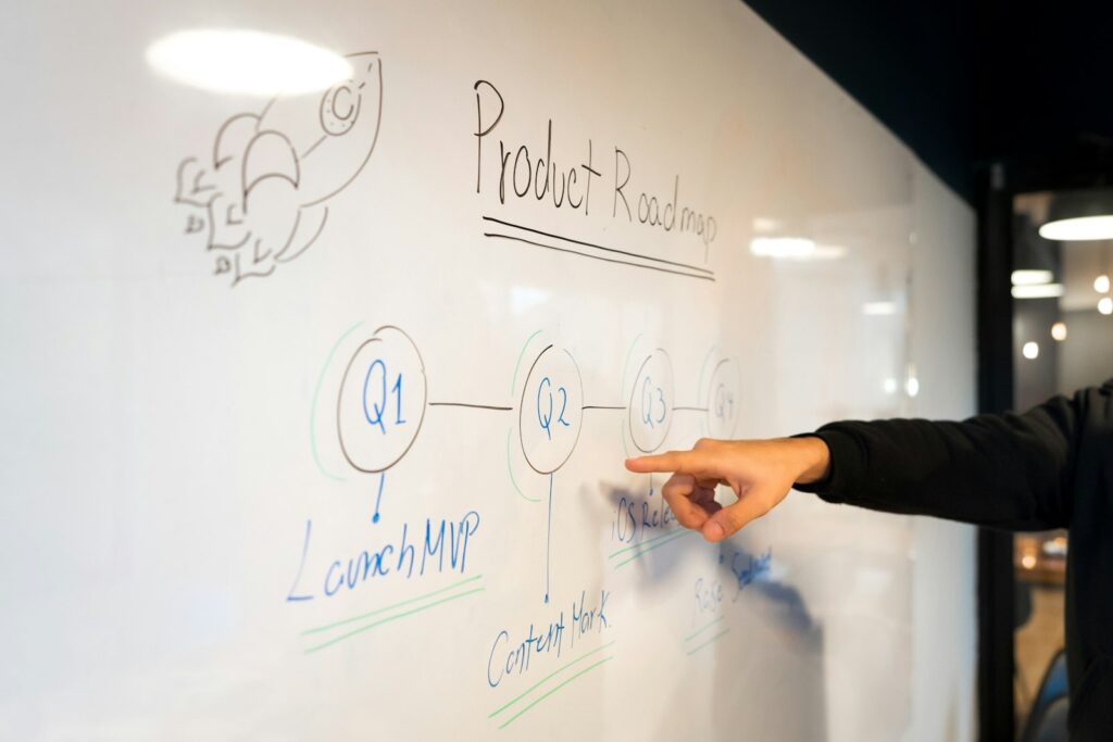 Marketing-Dashboard planen: Person schreibt an ein Whiteboard