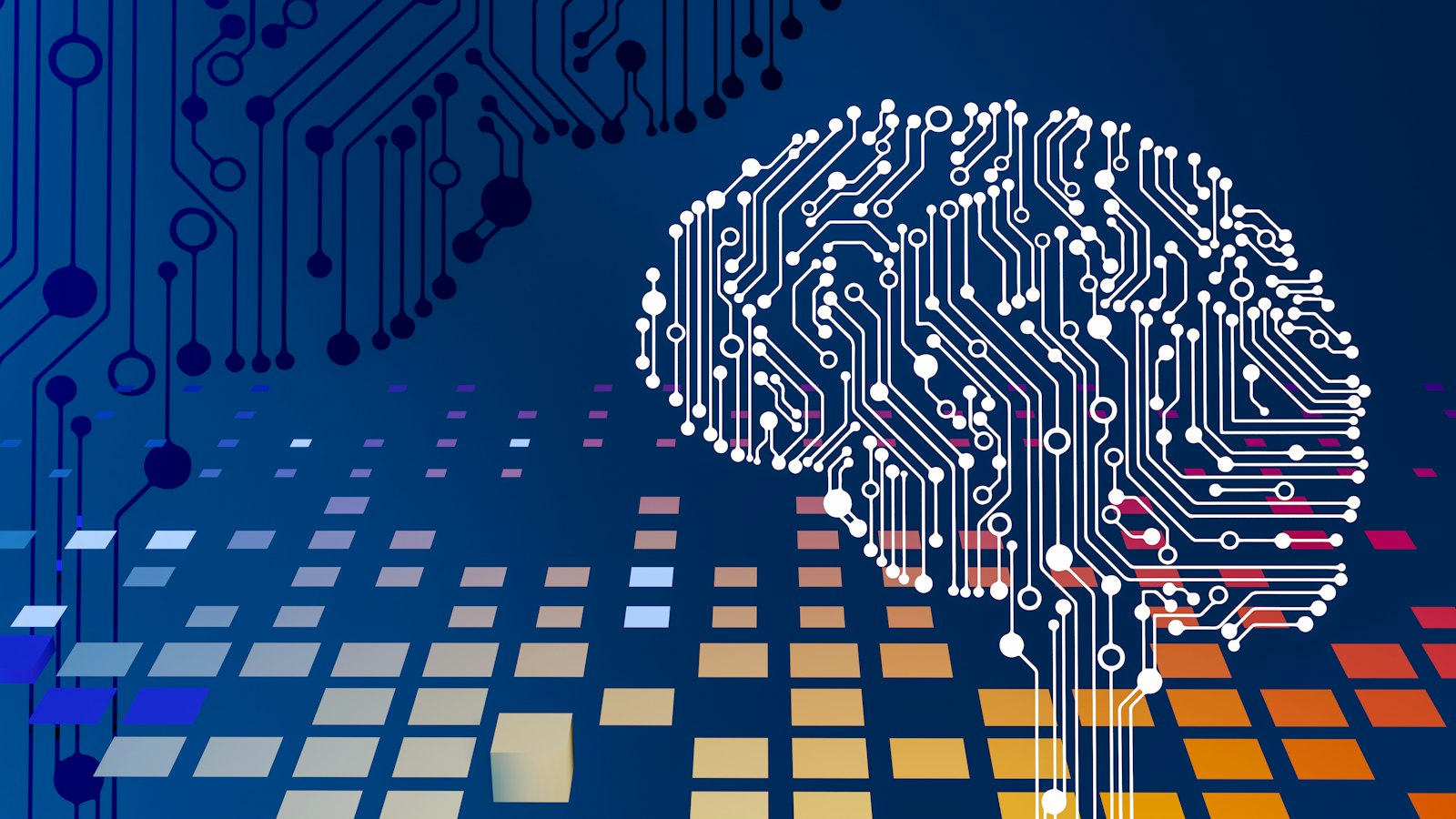 KI-Suche: Platine mit stilisiertem Gehirn als Symbol für künstliche Intelligenz