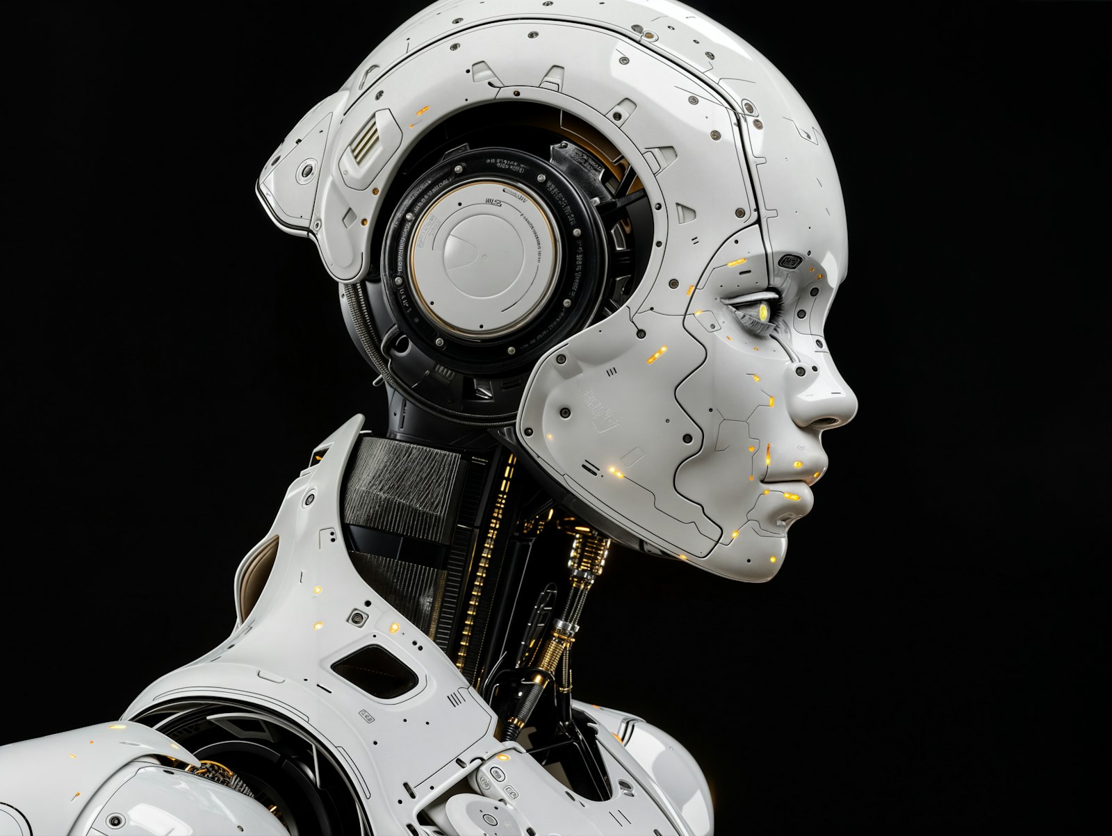 Generative Engine Optimization: weißer Roboter vor schwarzem Hintergrund