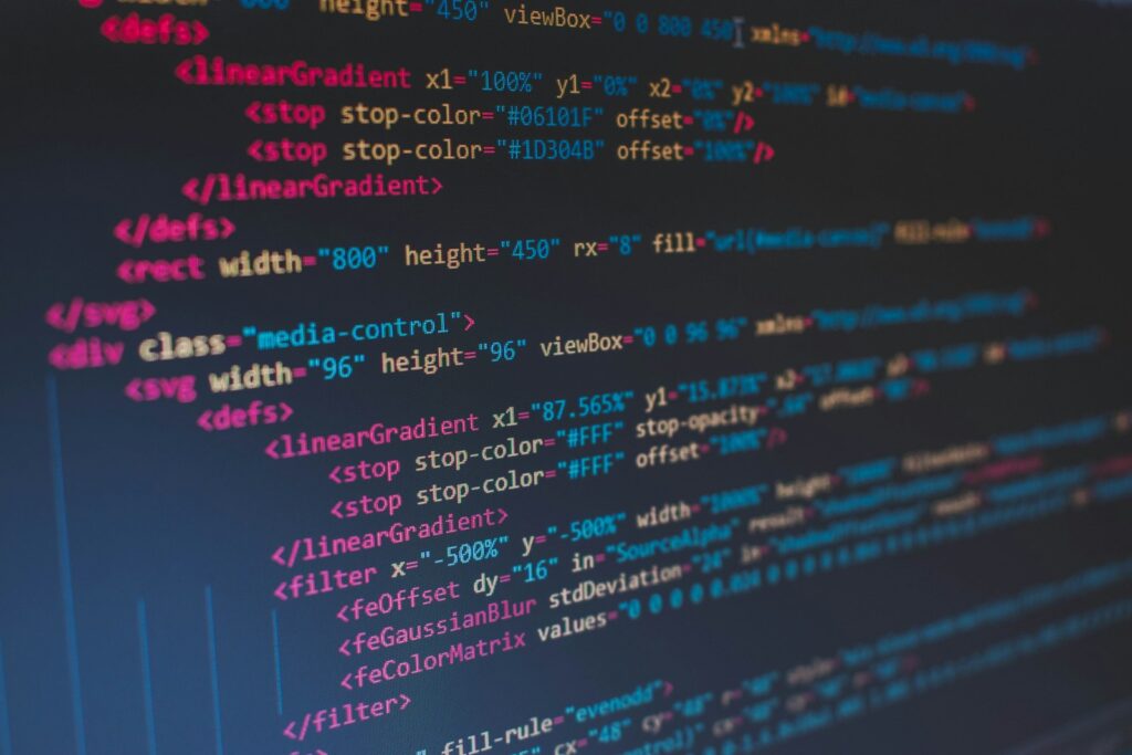 Ankertext im HTML-Code: Zeilen mit Quelltext auf einem Bildschirm