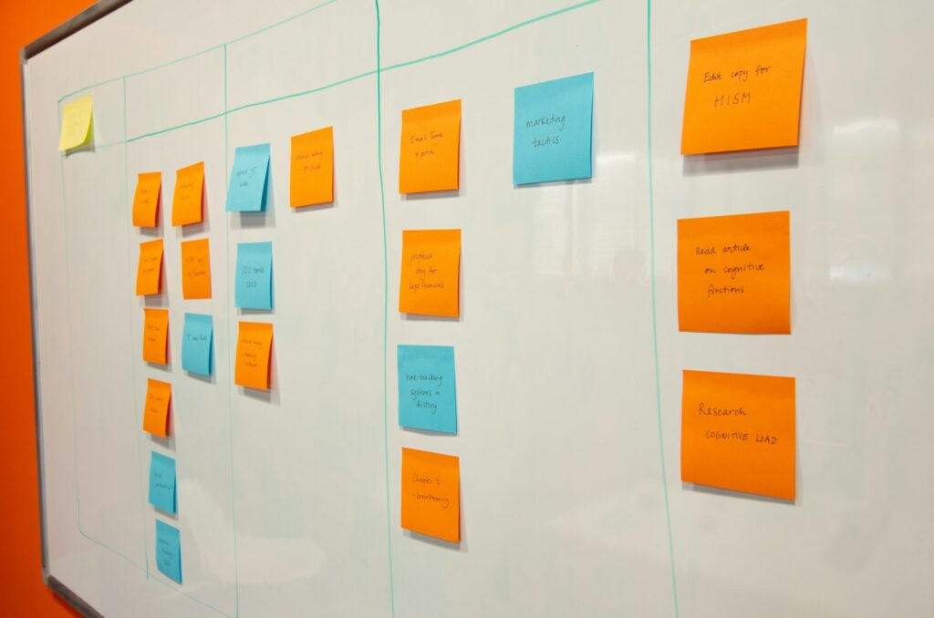 SEO Strategie priorisieren: Whiteboard mit Haftnotizen