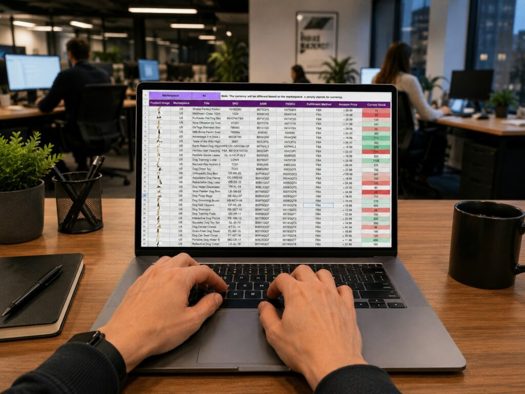Copilot vs. ChatGPT bei der Arbeit mit Tabellen: Hände tippen auf einem Laptop mit Spreadsheet
